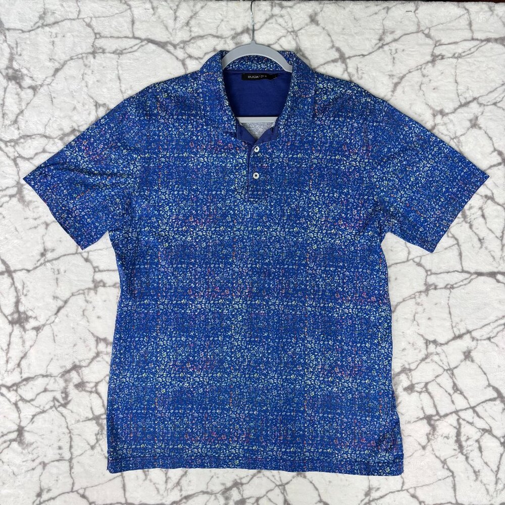 BUGATCHI Floral Shirt Men's L Radiant Blue with Multicolor Flowers Allover